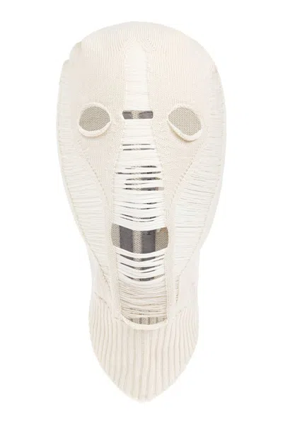 Rick Owens Knitted Distressed Balaclava In Beige