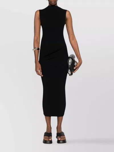 Rick Owens Knitted Long Dress High Neckline In Black