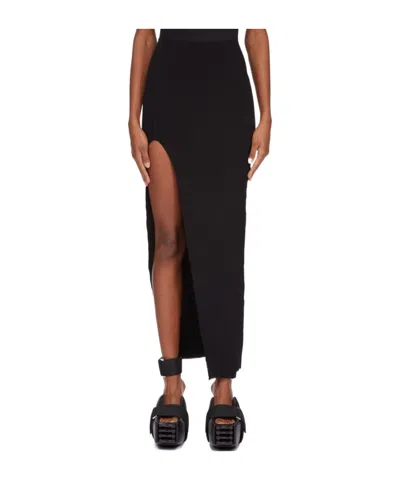 Rick Owens Knitted Midi Skirt In Black