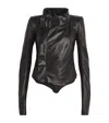 RICK OWENS KNITTED-SLEEVE NASKA BIKER LEATHER JACKET