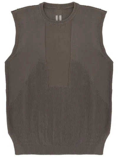 Rick Owens Sleeveless Ribbed Crew Neck Knitted Top In Brown