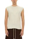 Rick Owens Textured Ribbed Knitted Vest With Geometric Pattern In White