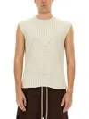 Rick Owens Textured Ribbed Knitted Vest With Geometric Pattern In White