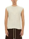 Rick Owens Textured Ribbed Knitted Vest With Geometric Pattern In White