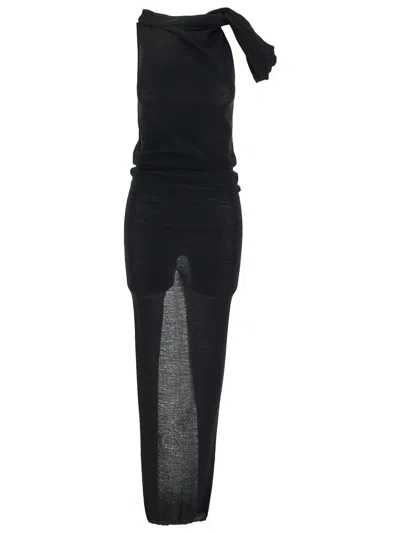Rick Owens Knitted Wool Long Dress In Black