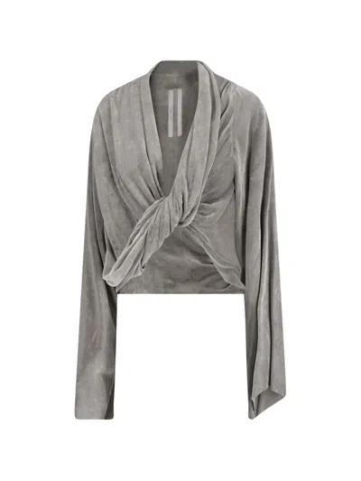 Rick Owens Knot-detail Long-sleeve Top In Gray