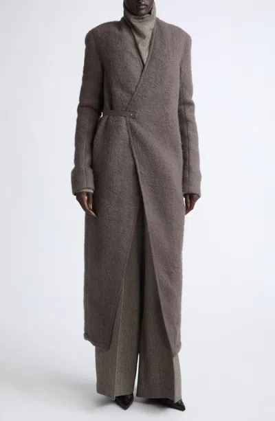 Rick Owens Lab Leather Coat In Dark Dust