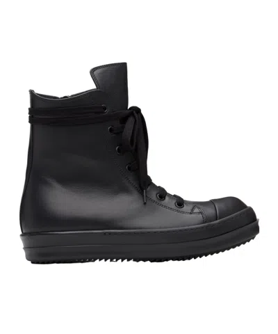 Rick Owens Lace-up High-top Casual Sneakers In Black