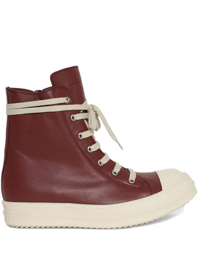 RICK OWENS LACE-UP HIGH-TOP LEATHER SNEAKERS