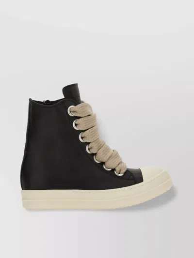 Rick Owens Lace-up High-top Rubber Sole Sneaker In Black