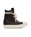 Rick Owens Black High Top Sneakers With Oversized Laces In Leather In Black