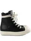 Rick Owens Black High Top Sneakers With Oversized Laces In Leather In Black