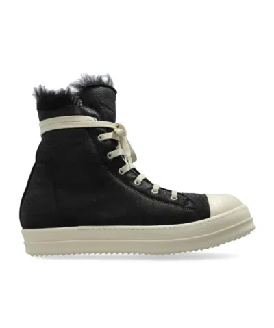 RICK OWENS SHEARLING-LINED LACE-UP SNEAKERS