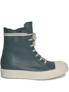 Rick Owens Lace-up Leather High-top Sneakers In Green