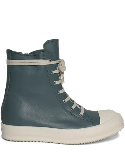 Rick Owens Lace-up Leather High-top Sneakers In Green