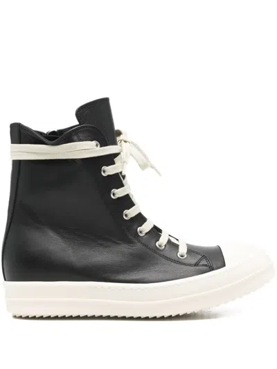 Rick Owens Lace-up Leather Sneakers In Black