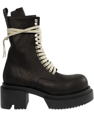 Rick Owens Lace-up Platform Biker Boots In Black