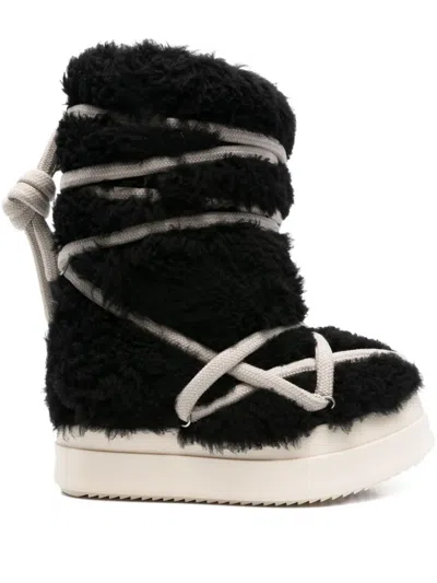 Rick Owens Lace-up Shearling Boots In Black
