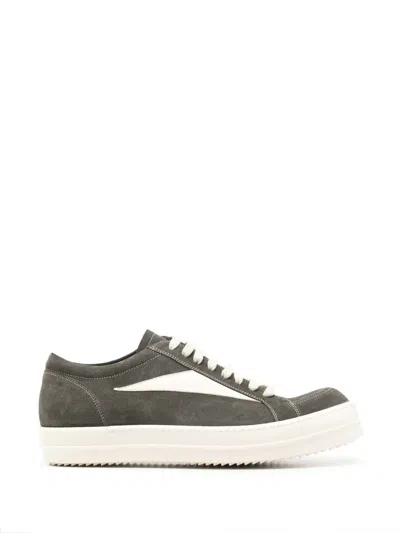 Rick Owens Vintage Full-grain Leather-trimmed Suede Sneakers In Green