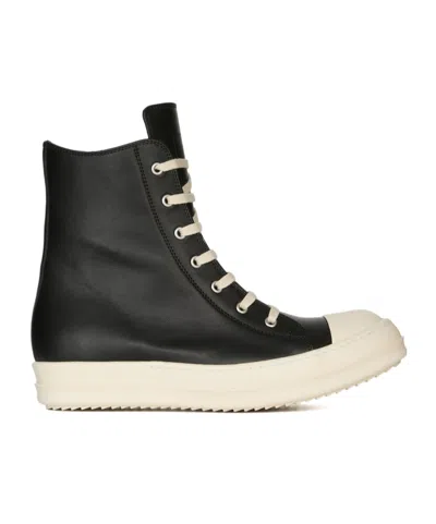 Rick Owens Front Lace-up Sneakers With Zip Fastening In Black