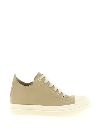 Rick Owens Low Top Lace Up Sneakers Rubber Sole In Green