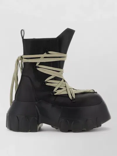 Rick Owens Black Hollywood Megalace Mega Tractor Boots In 09 Black