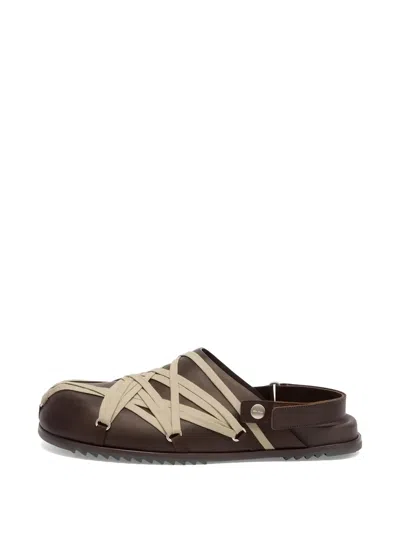 Rick Owens Laced Strap Mules In Brown
