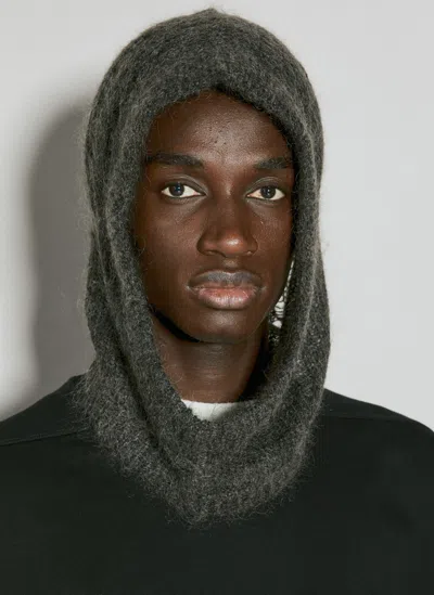 Rick Owens Laddered Knit Balaclava In Gray