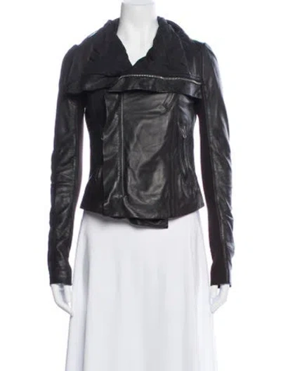 Pre-owned Rick Owens Lamb Leather Biker Jacket In Black