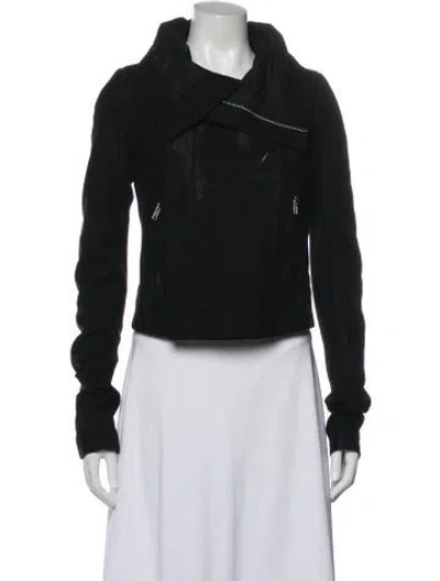 Pre-owned Rick Owens Lamb Leather Biker Jacket In Black