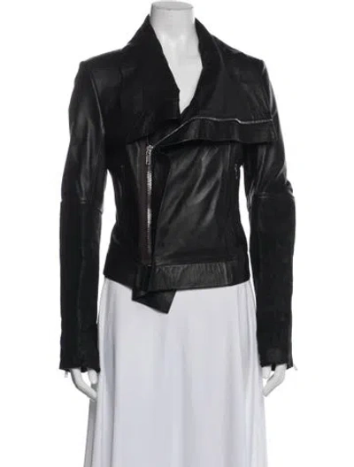 Pre-owned Rick Owens Lamb Leather Biker Jacket In Black