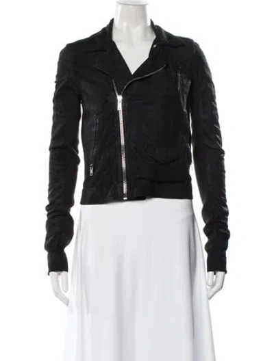 Pre-owned Rick Owens Lamb Leather Biker Jacket In Black