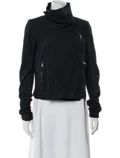 Pre-owned Rick Owens Lamb Leather Biker Jacket In Blue