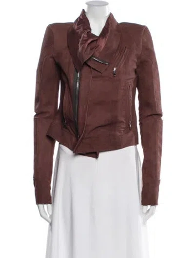 Pre-owned Rick Owens Lamb Leather Biker Jacket In Brown