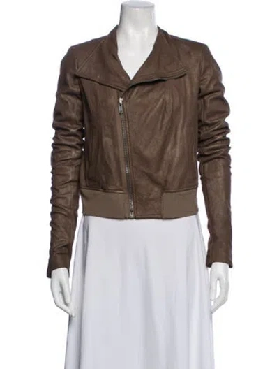 Pre-owned Rick Owens Lamb Leather Biker Jacket In Brown