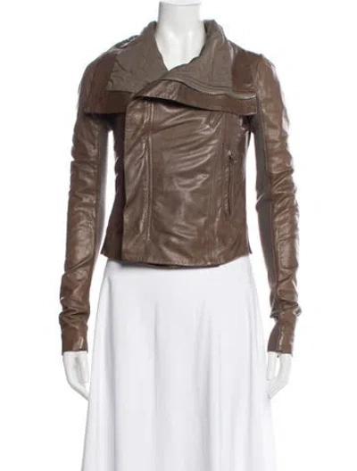 Pre-owned Rick Owens Lamb Leather Biker Jacket In Brown
