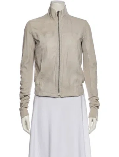 Pre-owned Rick Owens Lamb Leather Biker Jacket In Gray