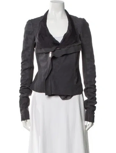 Pre-owned Rick Owens Lamb Leather Biker Jacket In Gray