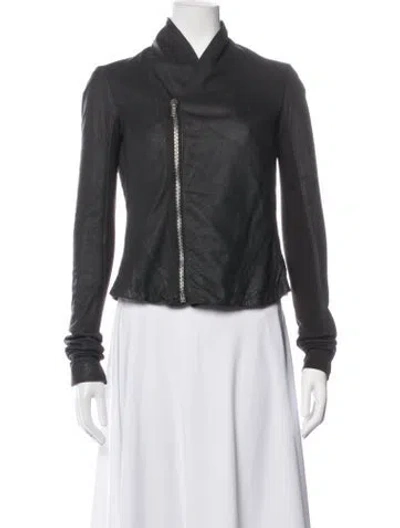 Pre-owned Rick Owens Lamb Leather Biker Jacket In Grey