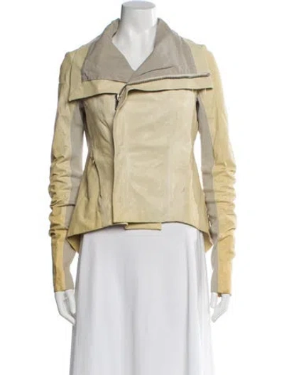 Pre-owned Rick Owens Lamb Leather Biker Jacket In Neutral