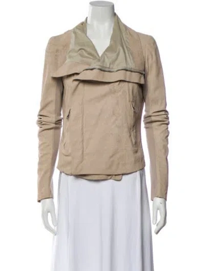 Pre-owned Rick Owens Lamb Leather Biker Jacket In Neutral