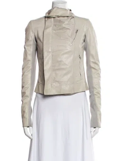 Pre-owned Rick Owens Lamb Leather Biker Jacket In Neutral
