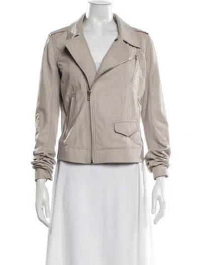 Pre-owned Rick Owens Lamb Leather Biker Jacket In Neutral