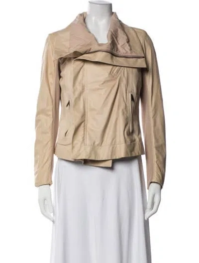 Pre-owned Rick Owens Lamb Leather Biker Jacket In Neutrals