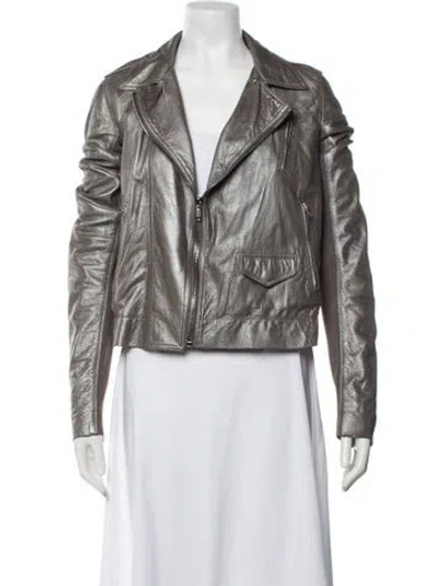 Pre-owned Rick Owens Lamb Leather Biker Jacket In Neutrals