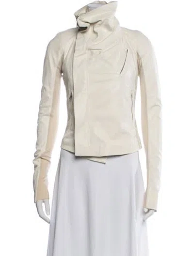 Pre-owned Rick Owens Lamb Leather Biker Jacket In Neutrals