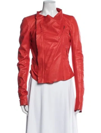 Pre-owned Rick Owens Lamb Leather Biker Jacket In Red