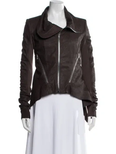 Pre-owned Rick Owens Lamb Leather Biker Jacket W/ Tags In Brown
