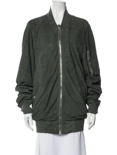 Pre-owned Rick Owens Lamb Leather Bomber Jacket In Green