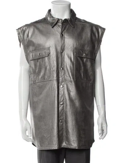 Pre-owned Rick Owens Lamb Leather Long Sleeve Dress Shirt W/ Tags In Gray